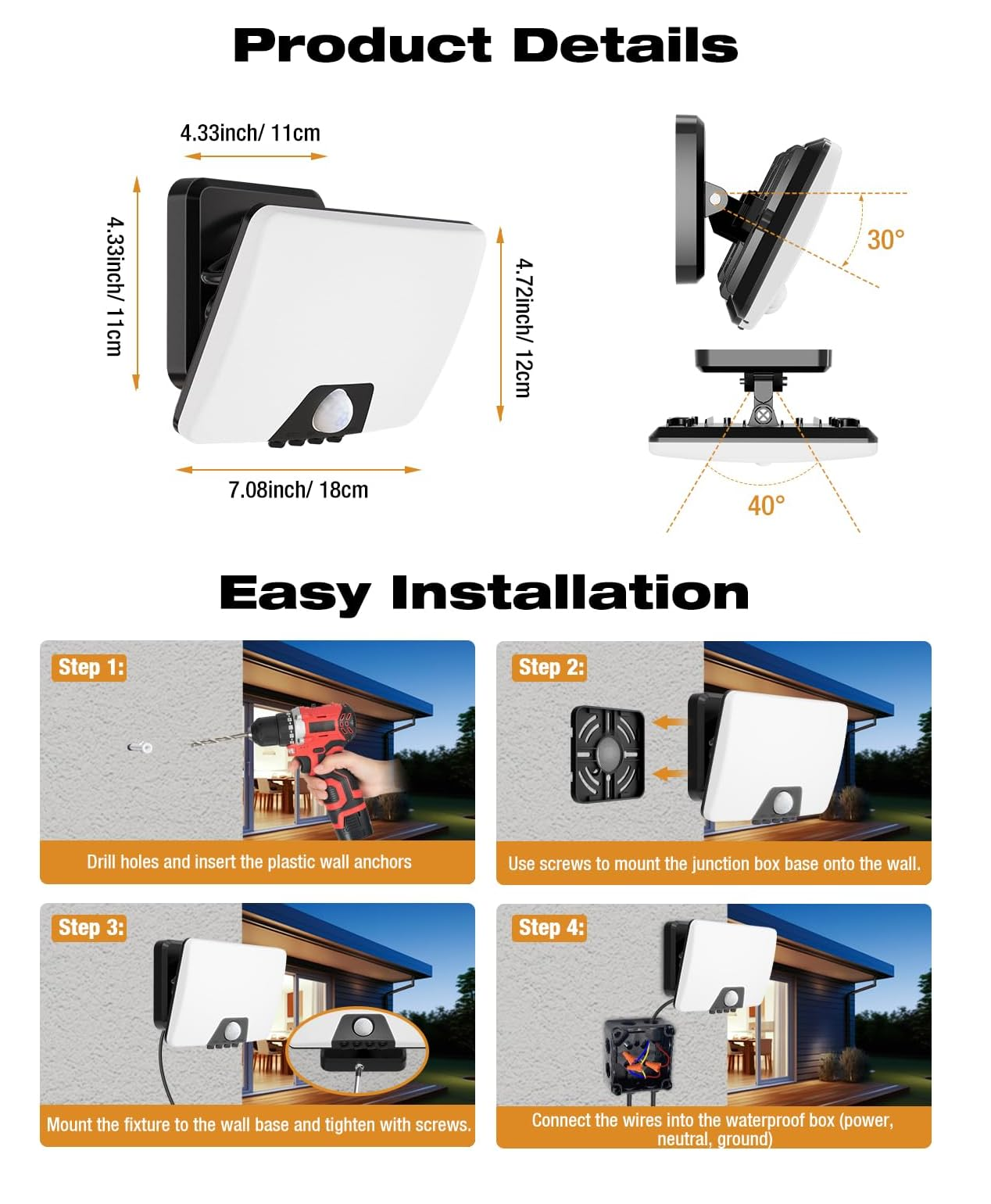24W PIR Motion Sensor Security Light