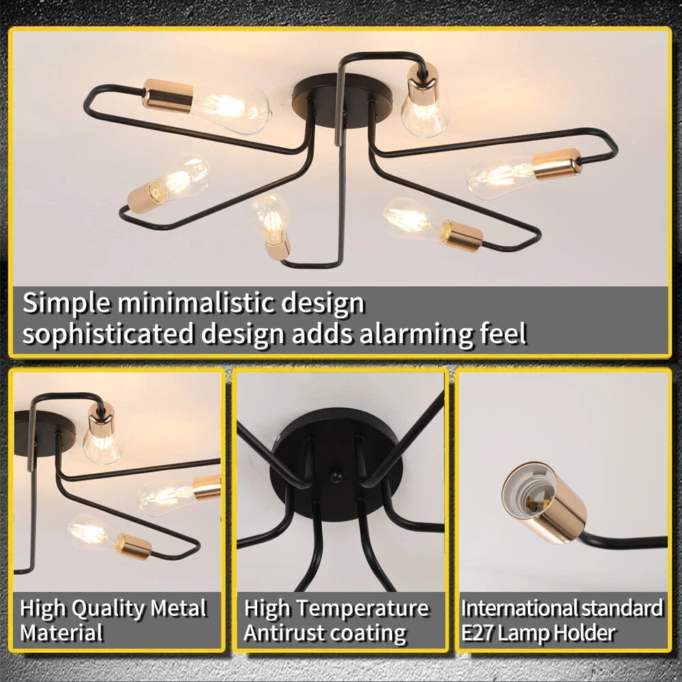 Vintage Industrial Spider Ceiling Light – Semi-Flush Mount Chandelier