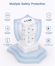 8-Way Tower Extension Lead with 4 USB Ports (2 USB-C), 1.8M Cable, 3250W Power Strip