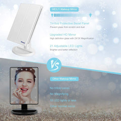 Makeup Mirror with 21 LED Lights, 3X/2X Magnification, Batteries/USB Dual Power, White