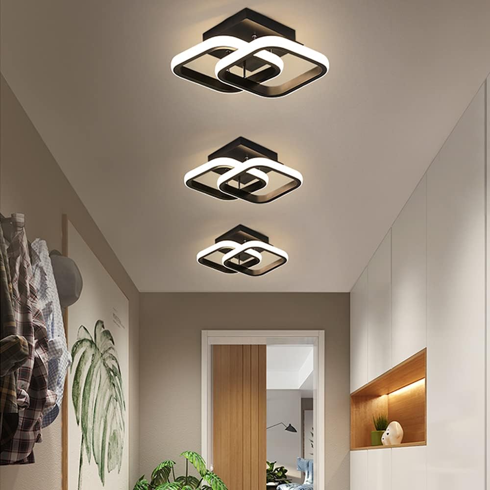 22W Modern Square LED Ceiling Light, 3000K Warm White, Black Flush Mount Ceiling Light for Hallway, Bedroom, Kitchen, Living Room, Office, Dining Room & Entryway