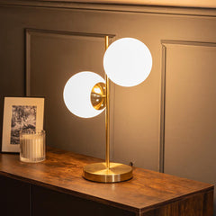 Gold Table Lamp Frosted Glass Globe Shades Living Room Bedroom Light LED Bulbs