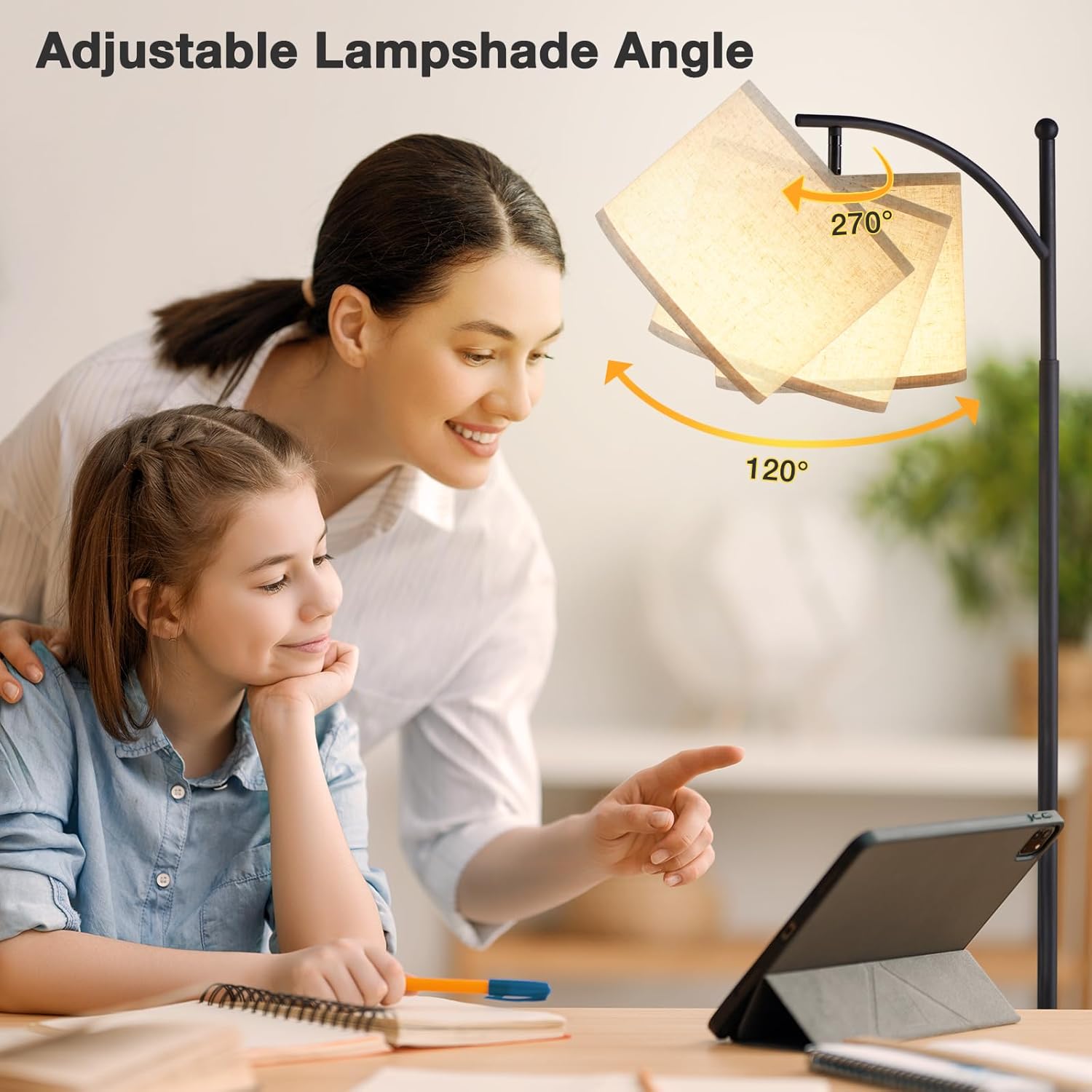 Modern Gold Standing Lamp with Adjustable Shade & Bulb