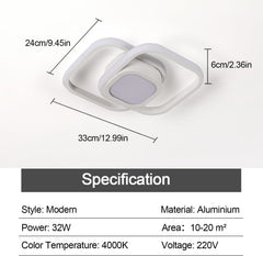 32W LED Ceiling Light, 4000K Neutral White, Modern Double Square Aluminum Ceiling Light