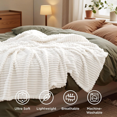 Bedsure Soft Fleece Throw Blanket – Cosy Fluffy Sofa & Bed Throw, Off White 130x170 cm