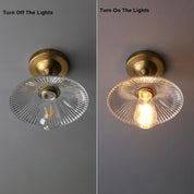 Vintage Ribbed Glass Pendant Ceiling Light, Cone Shade, E27 Base