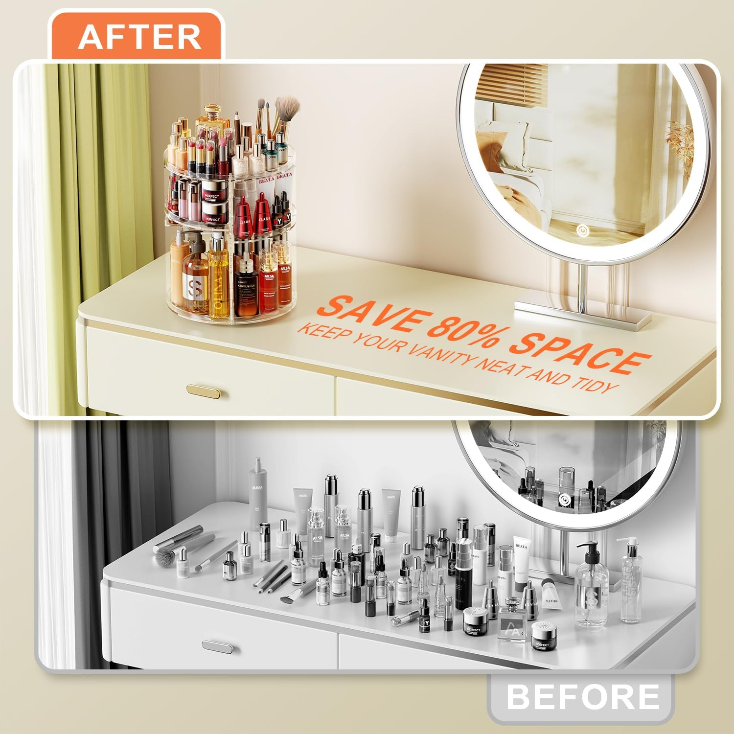 9-Tier Rotating Makeup Organizer, 360° Adjustable Large Capacity Cosmetic Stand