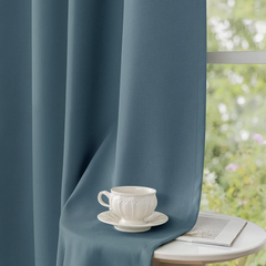 Blue Herringbone Eyelet Curtains – Thermal Insulated 72 Inch Drop, 2 Panels