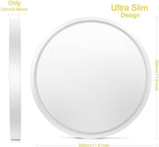 12" LED Ceiling Light – Ultra-Thin 24W Flush Mount, 2-Pack