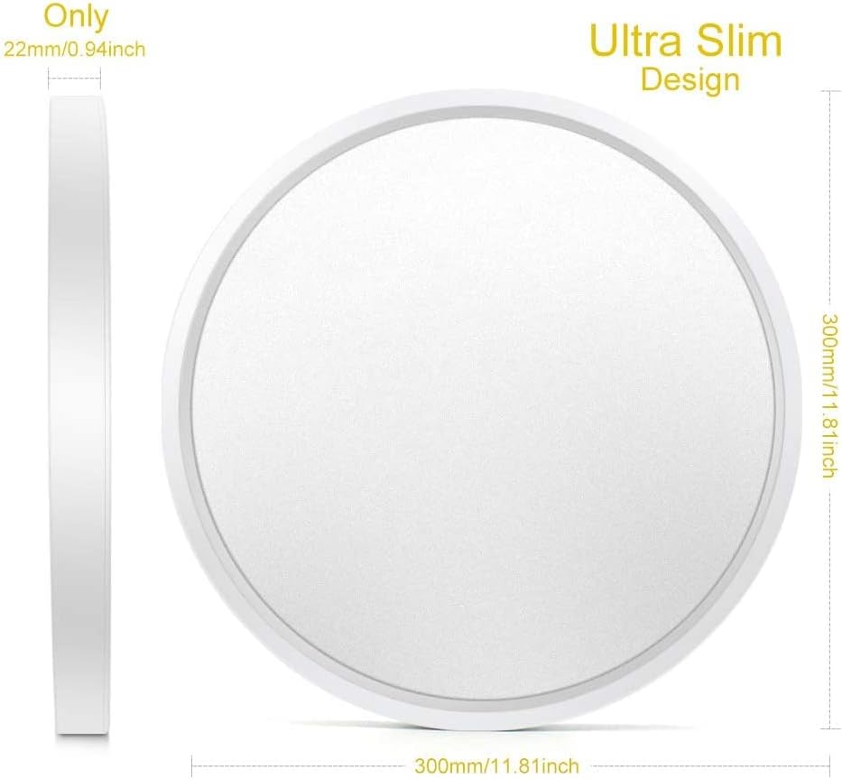 12" LED Ceiling Light – Ultra-Thin 24W Flush Mount, 2-Pack