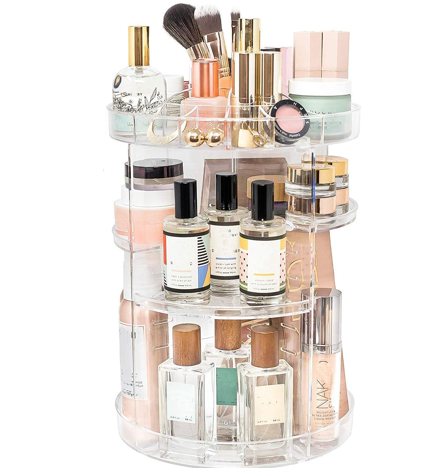360° Rotating Clear Acrylic Makeup Organizer – Vanity Storage Stand for Skincare & Perfume