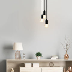 Industrial Pendant Light 3-Light Black Retro Ceiling Fixture