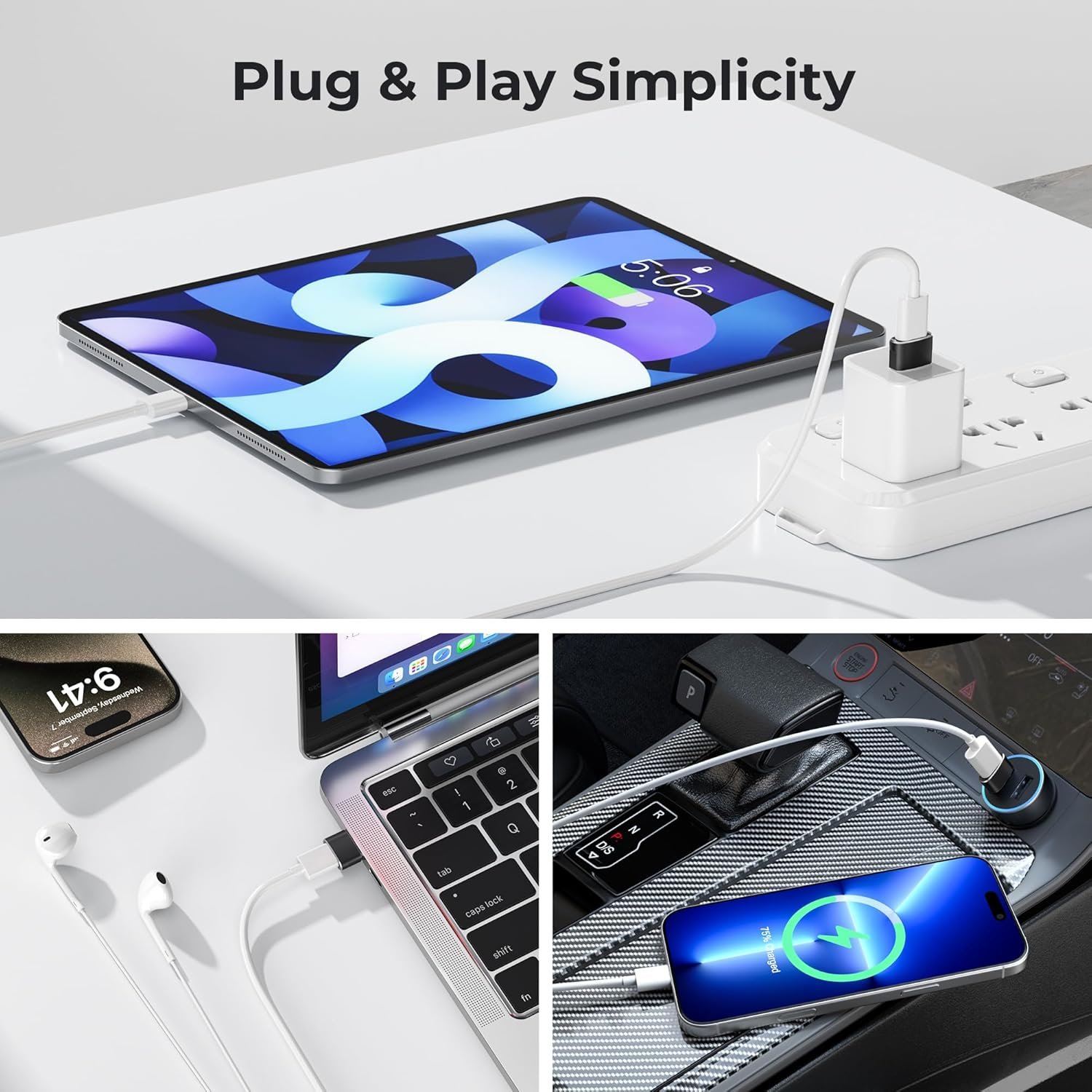 USB to USB-C Adapter 3-Pack – Type-C Female to USB-A Male Converter for iPhone & iPad