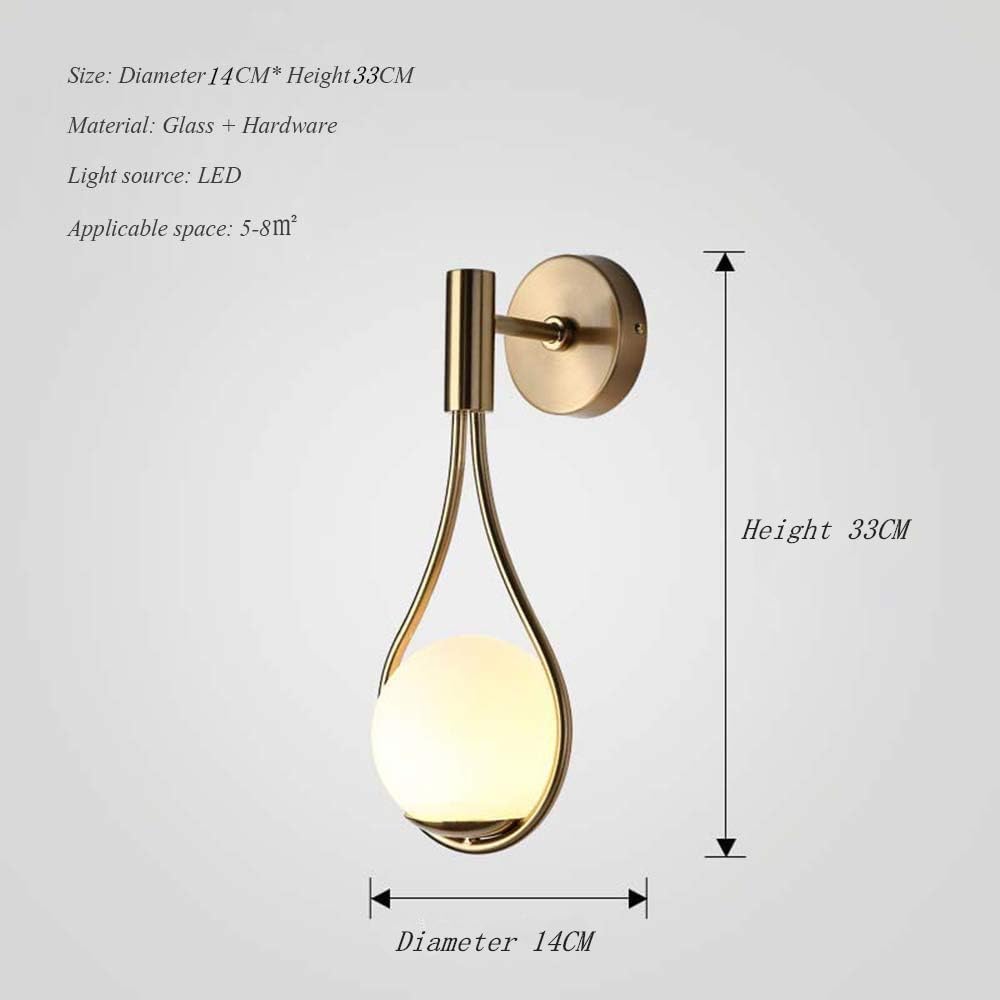 Nordic Golden Wall Lamp with Glass Shade, E27 Light