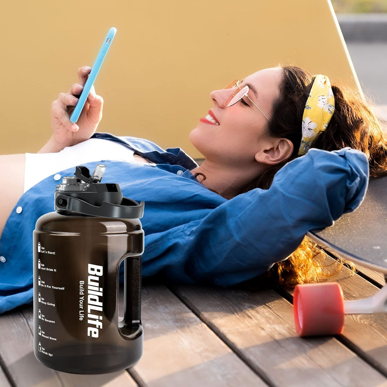 2.5L Sports Water Bottle – BPA-Free Leakproof Bottle with Straw & Flip Cap, Black