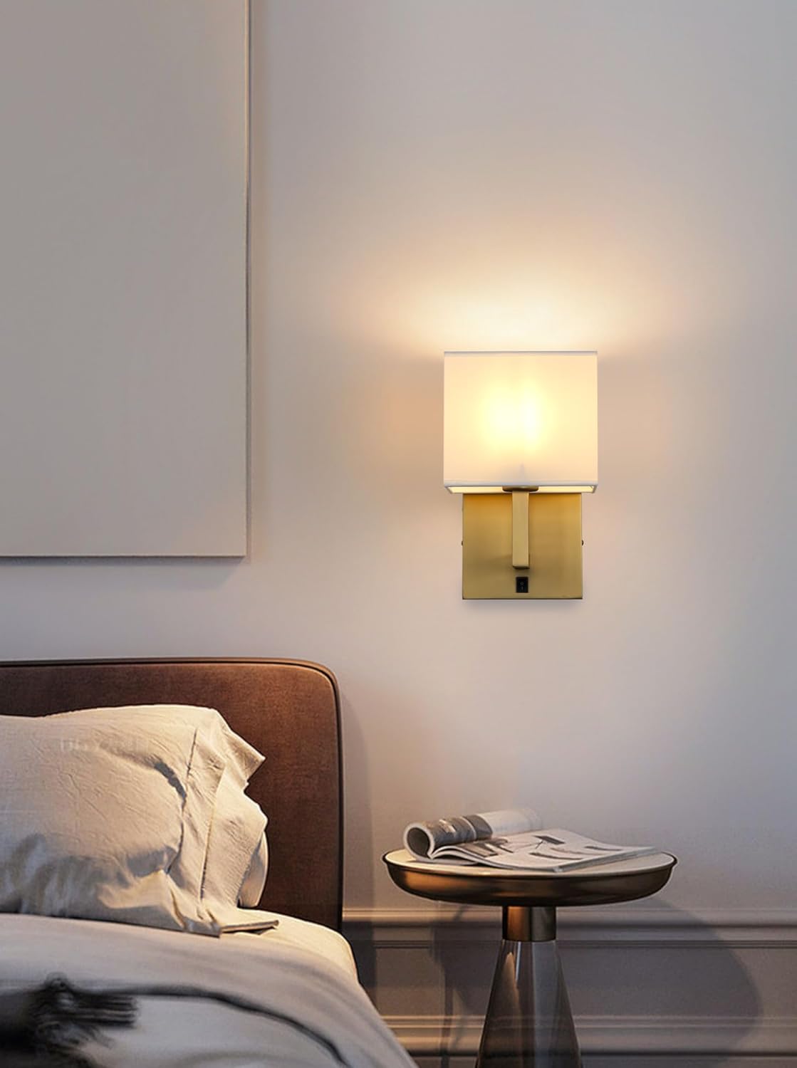 Vintage Wall Lights Set with Linen Shades, E27 Base