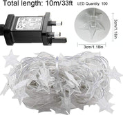33ft Star Fairy Lights, 100 LEDs, 8 Modes, Plug-in
