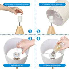 Set of 2 Wooden Bedside Table Lamps – Tripod Desk Lamps with Linen Shades, E27