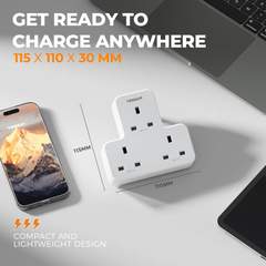 3-Way Extension Plug Socket with USB Ports, Multi Plug Power Strip for Home & Office