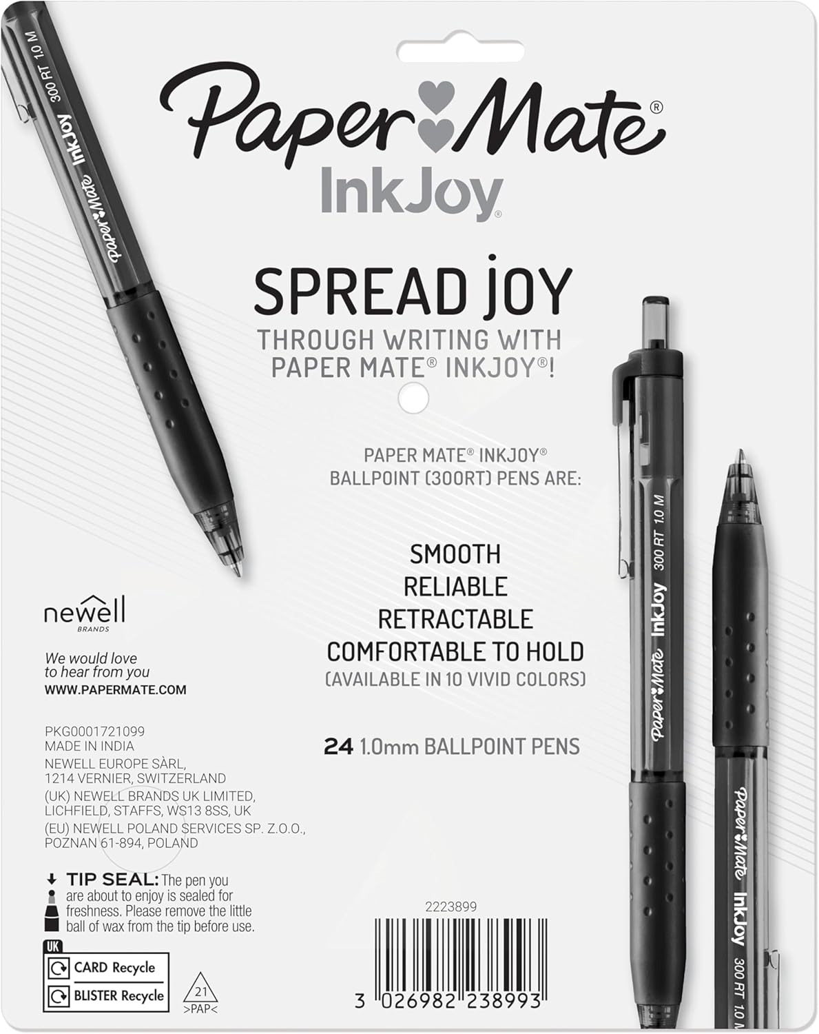 InkJoy 300RT Retractable Ballpoint Pens – 1.0mm Medium Point, Black, 12 Pack