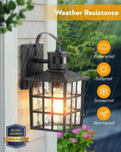 Outdoor Wall Lantern with Motion Sensor, Dusk-to-Dawn Black