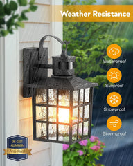 Outdoor Wall Lantern with Motion Sensor, Dusk-to-Dawn Black