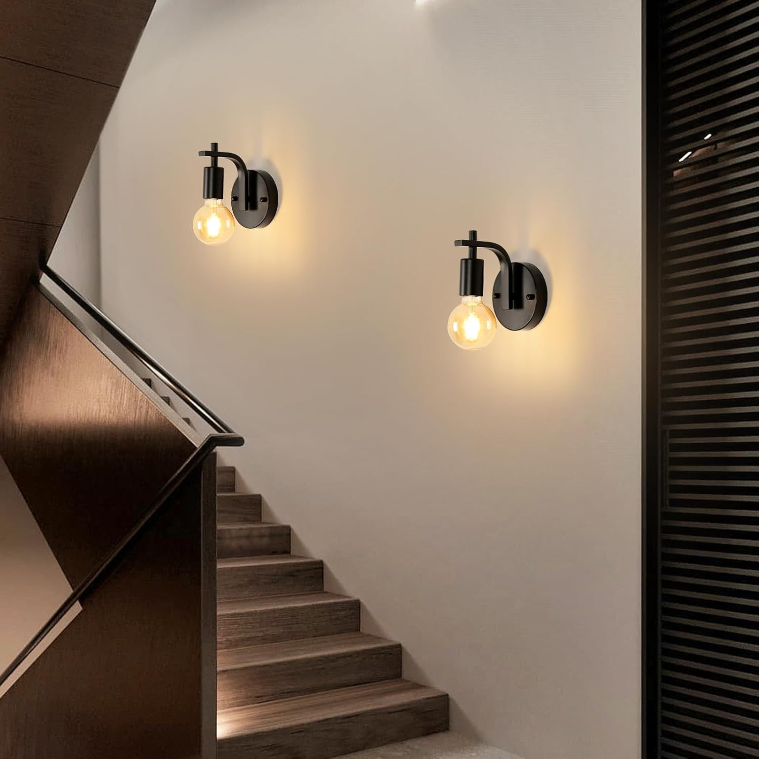 Black Industrial Wall Lights, Vintage E27 Sconce Set