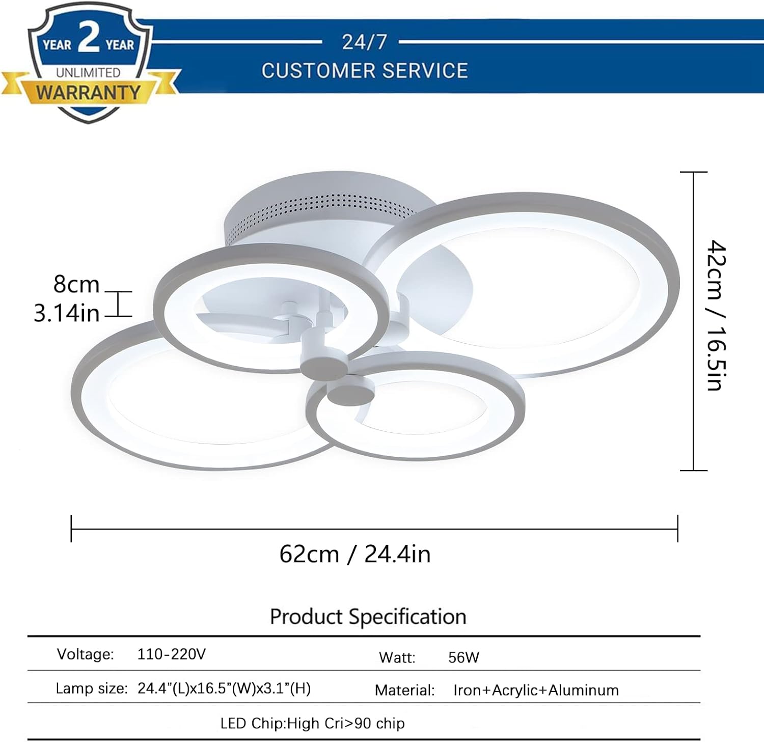 Modern Dimmable LED Ceiling Light – 36W Flush Mount for Home Interiors