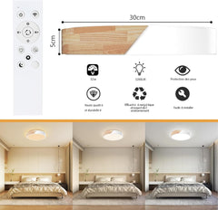 Wooden LED Ceiling Light, Dimmable Modern Fixture with Remote