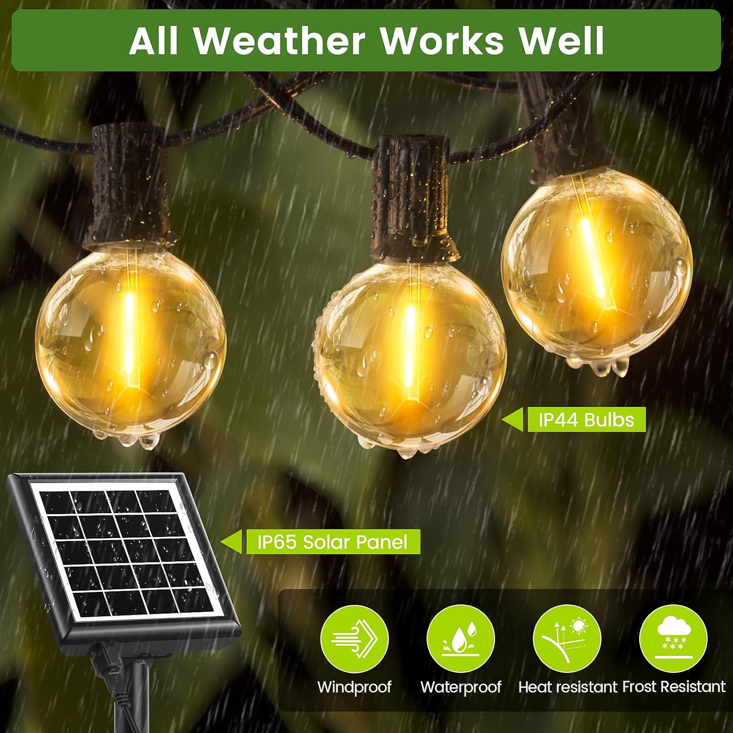 Dimmable Solar Outdoor String Lights – 100FT G40 Festoon Lights with Remote & Timer
