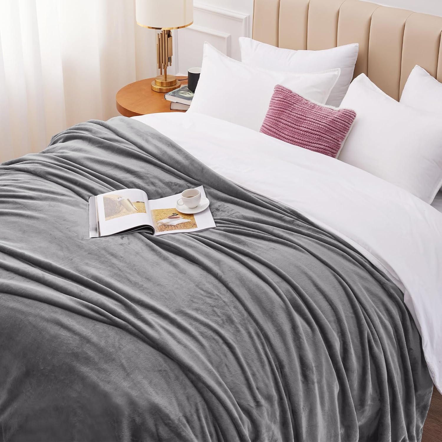 WAVVE Grey Fleece Sofa Throw Blanket – Soft, Warm & Fluffy Single Size 4ft x 5ft