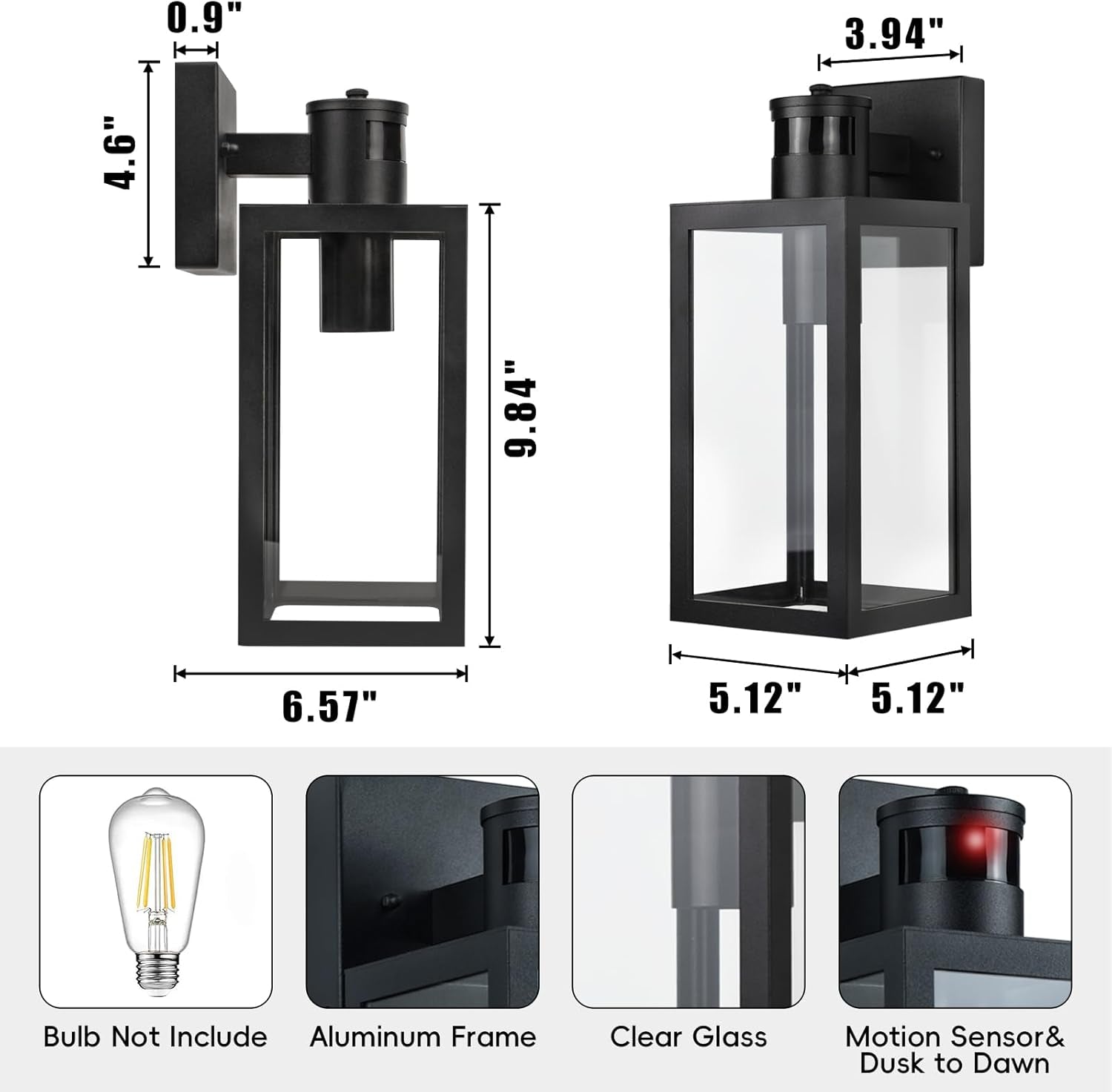 Motion Sensor Outdoor Wall Light, Dusk to Dawn Waterproof Sconce