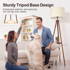 Solid Wood Tripod Floor Lamp with Remote & Shelf
