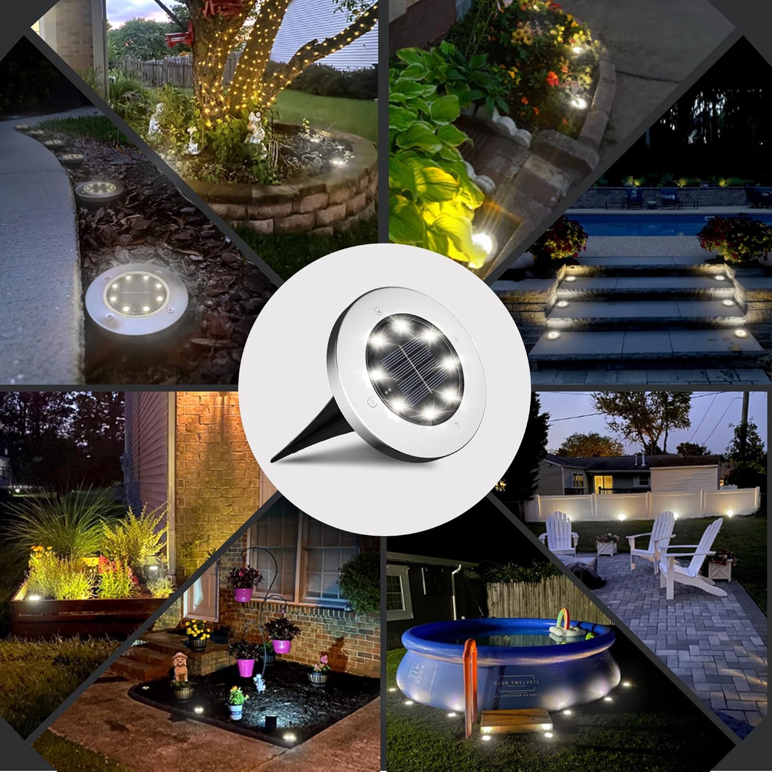White Solar Ground Lights – 8-Pack Waterproof LED Pathway