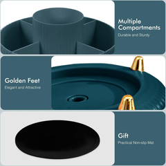 Green Rotating Makeup Organizer with 5 Compartments & Anti-Slip Base for Vanity