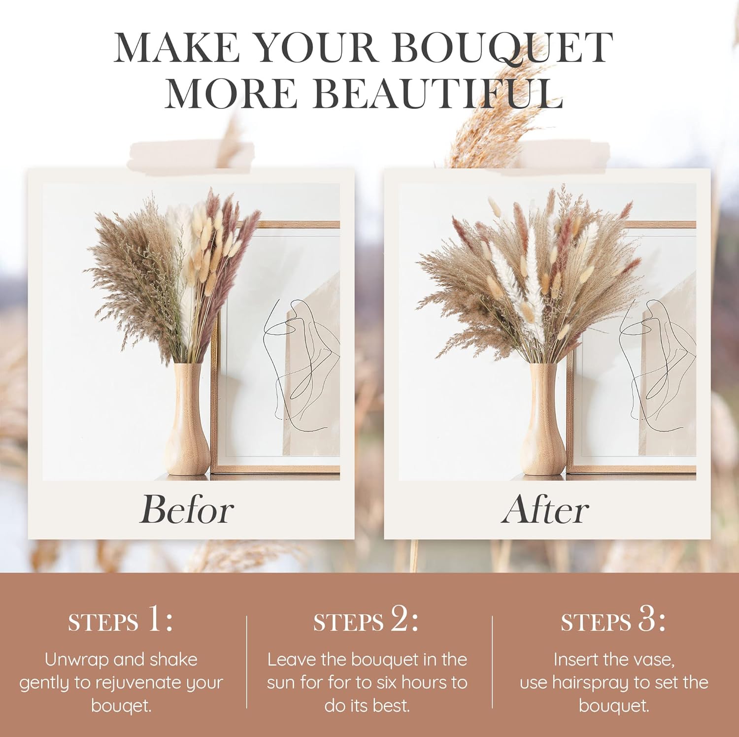 85Pcs Dried Pampas Grass Artificial Decorative Flowers