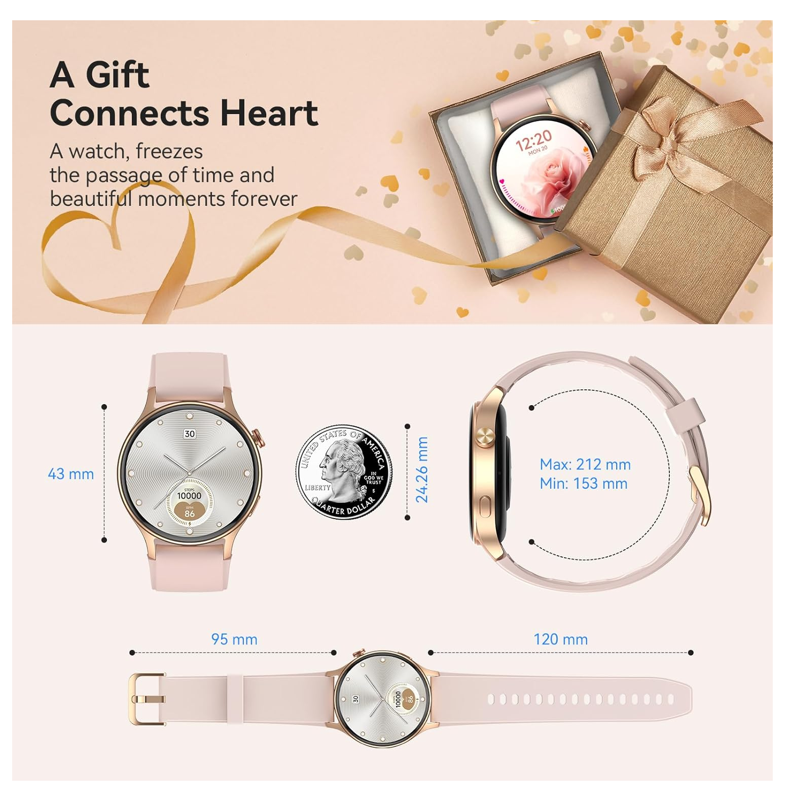 Smart Watch for Women – 1.32" AMOLED Display, Calls, Fitness Tracker, 3ATM Waterproof