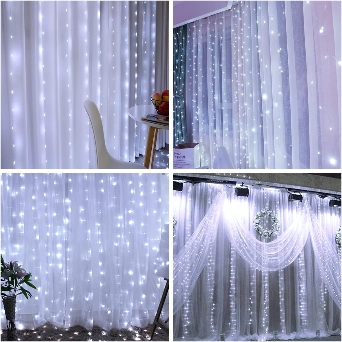 300 LED Cold White Curtain Fairy Lights with Remote