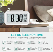 Upgraded Digital Alarm Clock with Temperature, Snooze, Calendar & LED Display