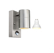 Outdoor Motion Sensor Wall Lights, Downward Outside Lighting Mains Powered, IP44 Silver Stainless Steel Down only GU10 Base, Exterior PIR Detector Security Fixture for Front Door, Porch, Garden