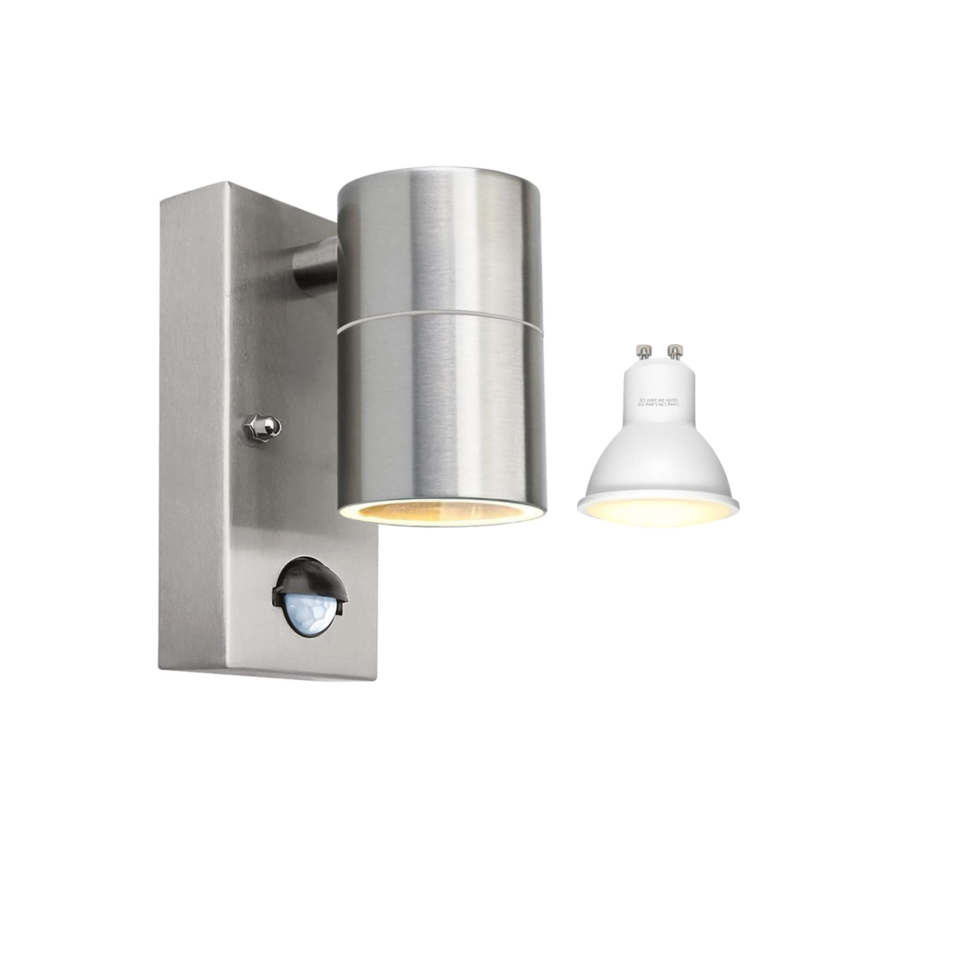 Outdoor Motion Sensor Wall Lights, Downward Outside Lighting Mains Powered, IP44 Silver Stainless Steel Down only GU10 Base, Exterior PIR Detector Security Fixture for Front Door, Porch, Garden