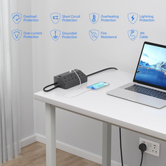 Desk Power Socket with USB C Fast Charging, 3M Extension Lead with Clamp