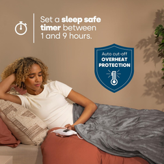 Electric Heated Throw Blanket 160x130cm – 9 Heat Levels, Timer & Auto Shut-Off, Grey