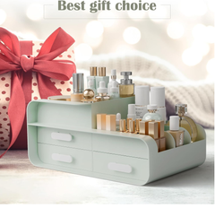 Green Makeup Organizer Box with Drawers for Skincare and Jewelry Storage