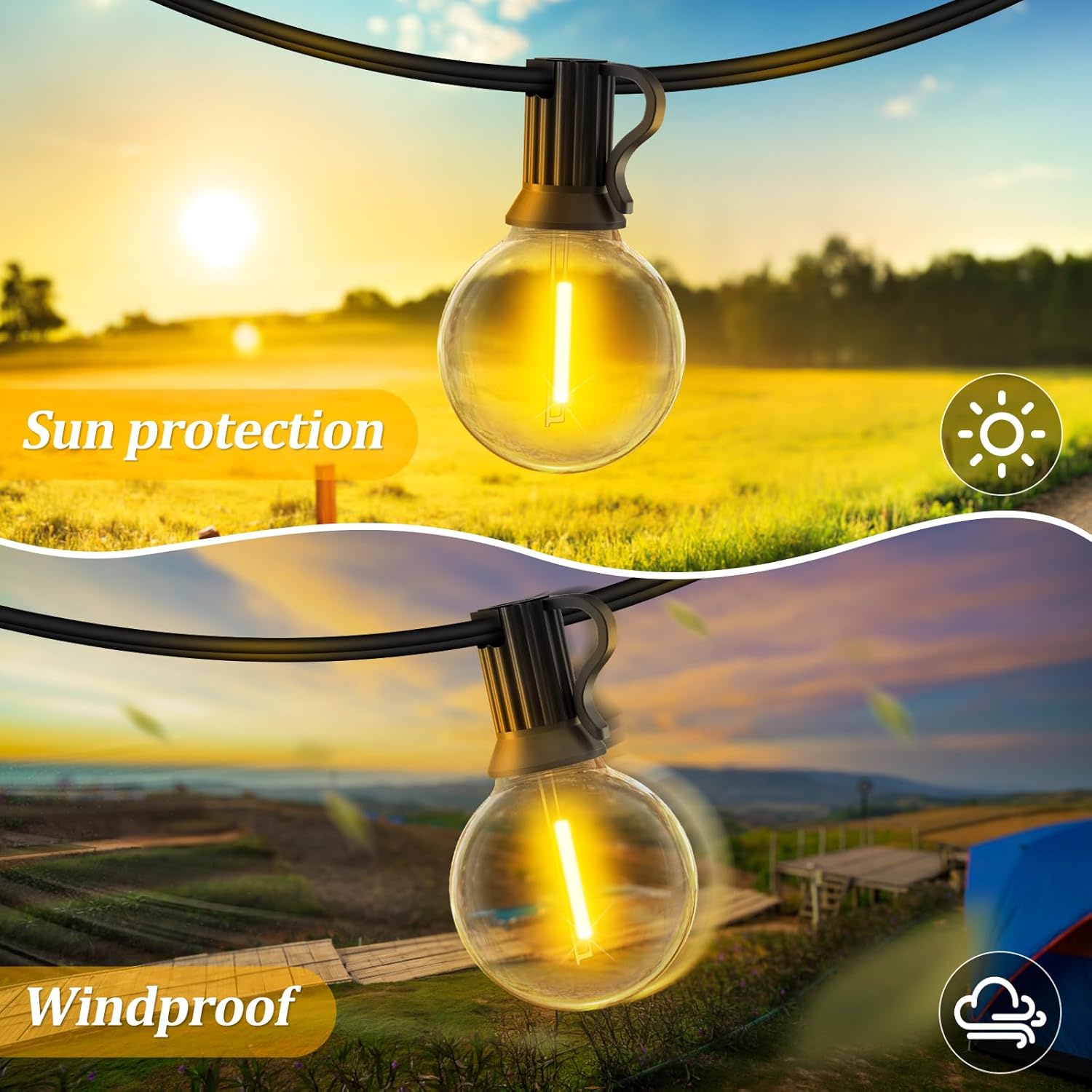 100ft Outdoor Festoon String Lights with Remote Control