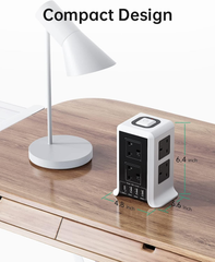 8 Way Tower Extension Lead with 4 USB Ports – 2M Cable, Surge Protected Power Tower