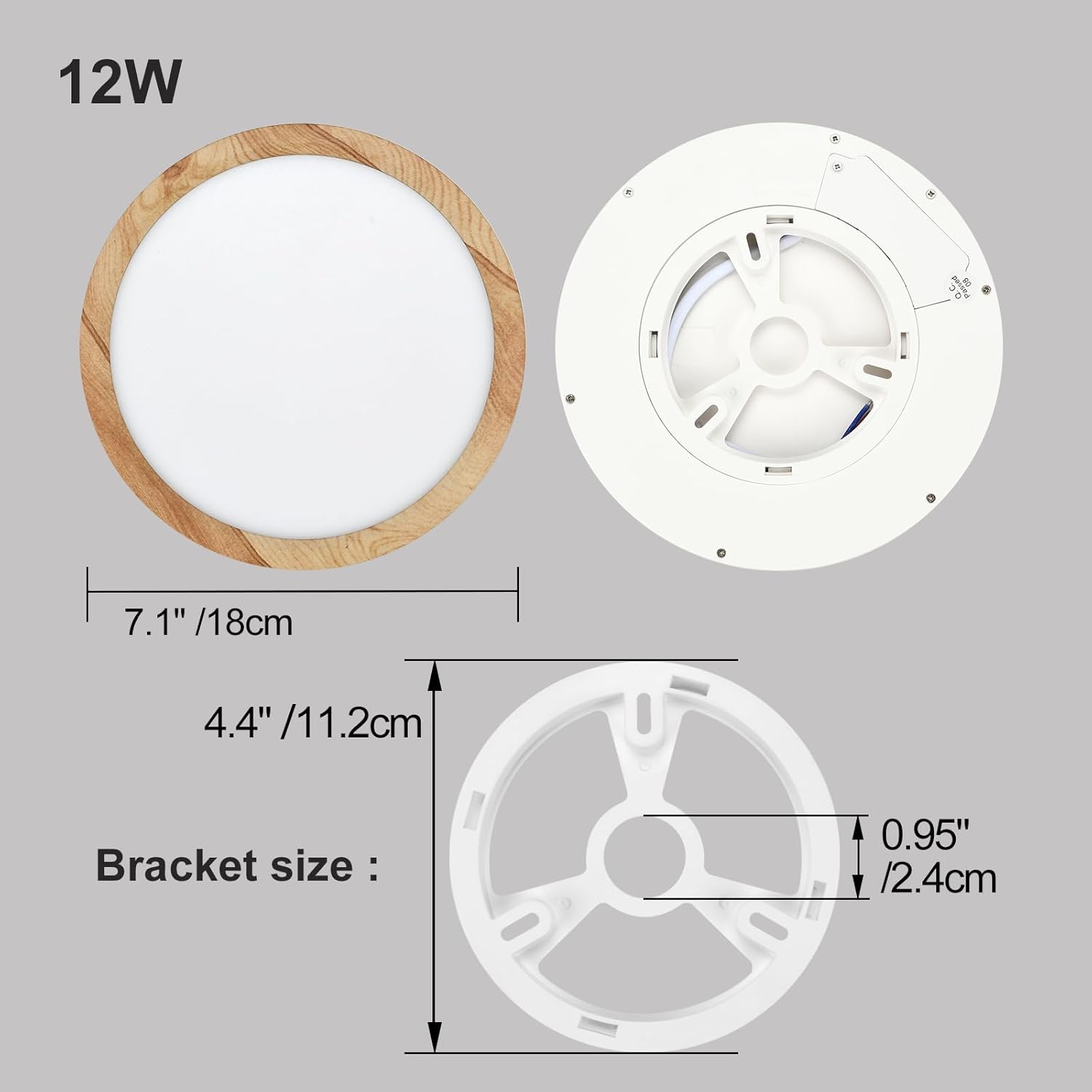 LED Ceiling Light, 12W Wood Grain Flat Small Round Nordic Flush Ceiling Light for Bedroom Living Room Kitchen Bathroom Lights