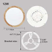 LED Ceiling Light, 12W Wood Grain Flat Small Round Nordic Flush Ceiling Light for Bedroom Living Room Kitchen Bathroom Lights