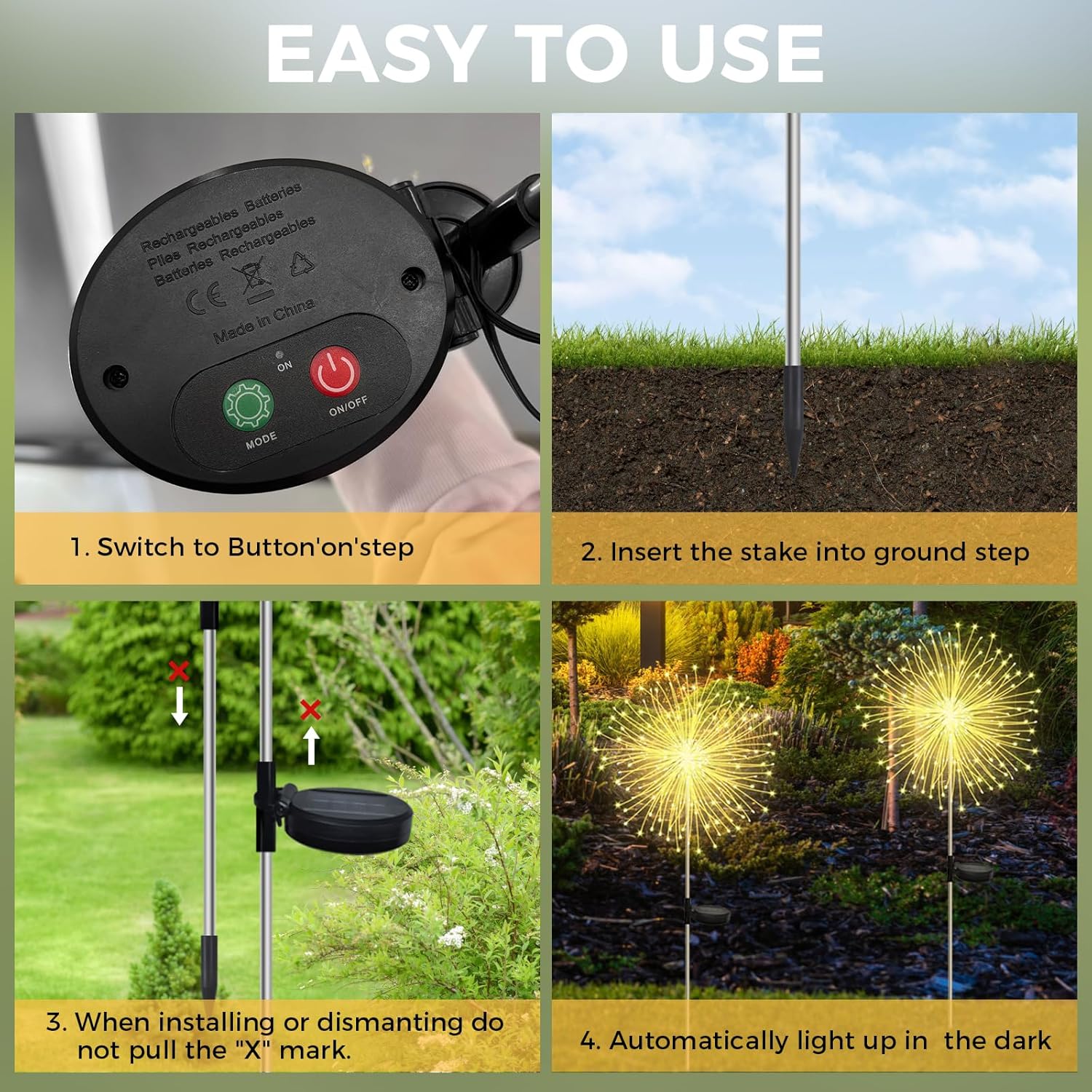Solar Firework Garden Lights, 2-Pack, 120 LED Warm