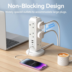 15-Way Tower Extension Lead with 4 USB Ports & 20W USB-C Fast Charger, 2M Cable